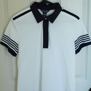 Brooks Brothers White Polo with Black Collar & Sleeve Stripes